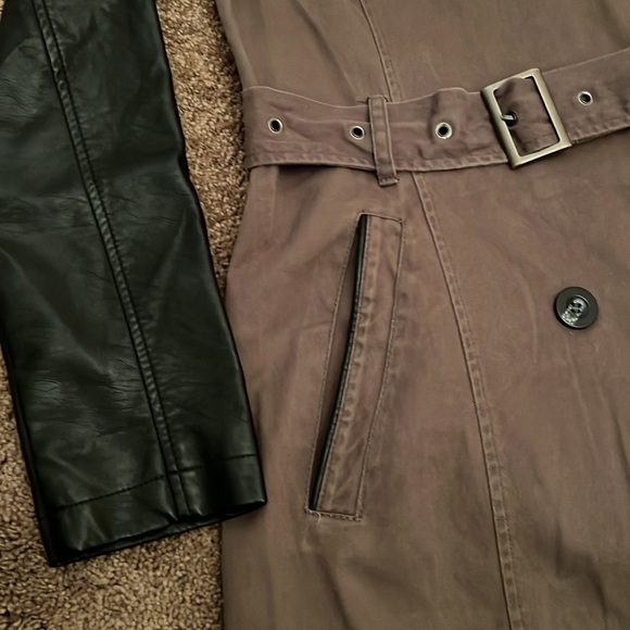 Chic army green and faux leather coat - Picture 4 of 7